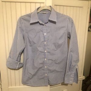 Blue and white striped button up